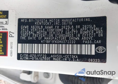 2017 Toyota Camry Le/Xle/Se/Xse z USA, uszkodzony, nr VIN 4T1BF1FK0HU272232